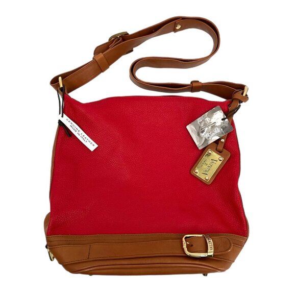 Valentina Red Brown Zip Leather Hobo BagNew With Tags